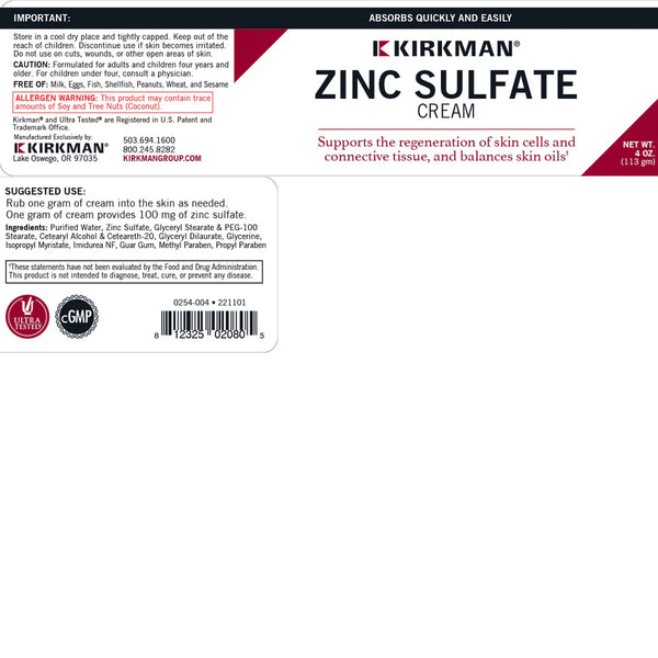 Crema al solfato di zinco 4 once di Kirkman