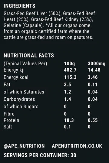 Говяжьи органы 180 капсул (пастбищного откорма)