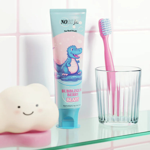 NoBS Jr. Pastă de dinți pentru copii fără fluor 3.4oz - Explozie de gumă de mestecat cu fructe de pădure