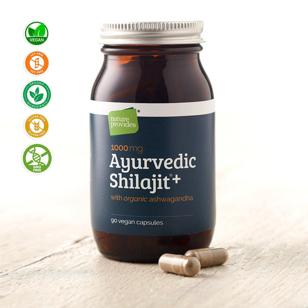 Shilajit ayurvédique + racine d'Ashwagandha biologique 90 capsules végétaliennes
