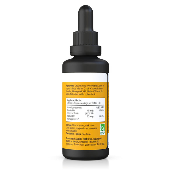 *90% OFF 28th Dec 2023 Expiry* Vitamin D3 (3000IU) & K2 (MK-7) In Organic Black Seed Oil 30ml