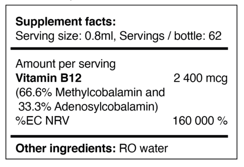 سائل فيتامين ب 12 النشط بيولوجيًا (2400 ميكروغرام/خدمة) 50 مل