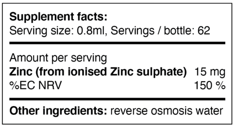 Ultrakonzentriertes flüssiges ionisches Zinksulfat (15 mg/Portion) 50 ml